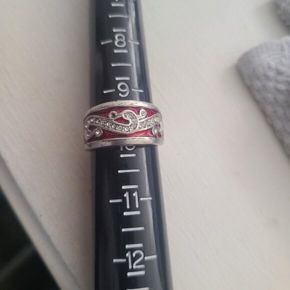 Dragon Scroll Vintage Men's Silver Ring Size 10 - Red Background Rhinestones - Picture 1 of 10